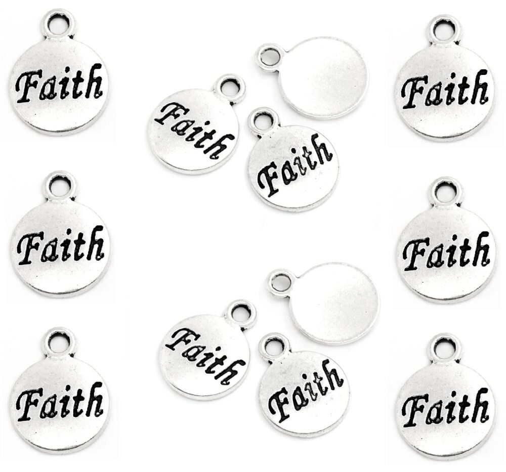4124 Faith Message Charms, Silver Tone, Bulk 50 Pack - Great for DIY